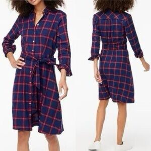 J. Crew Navy and Red Checkered Long Sleeve Dress